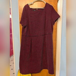Striped Short Sleeve A-Line Dress in Black and Red